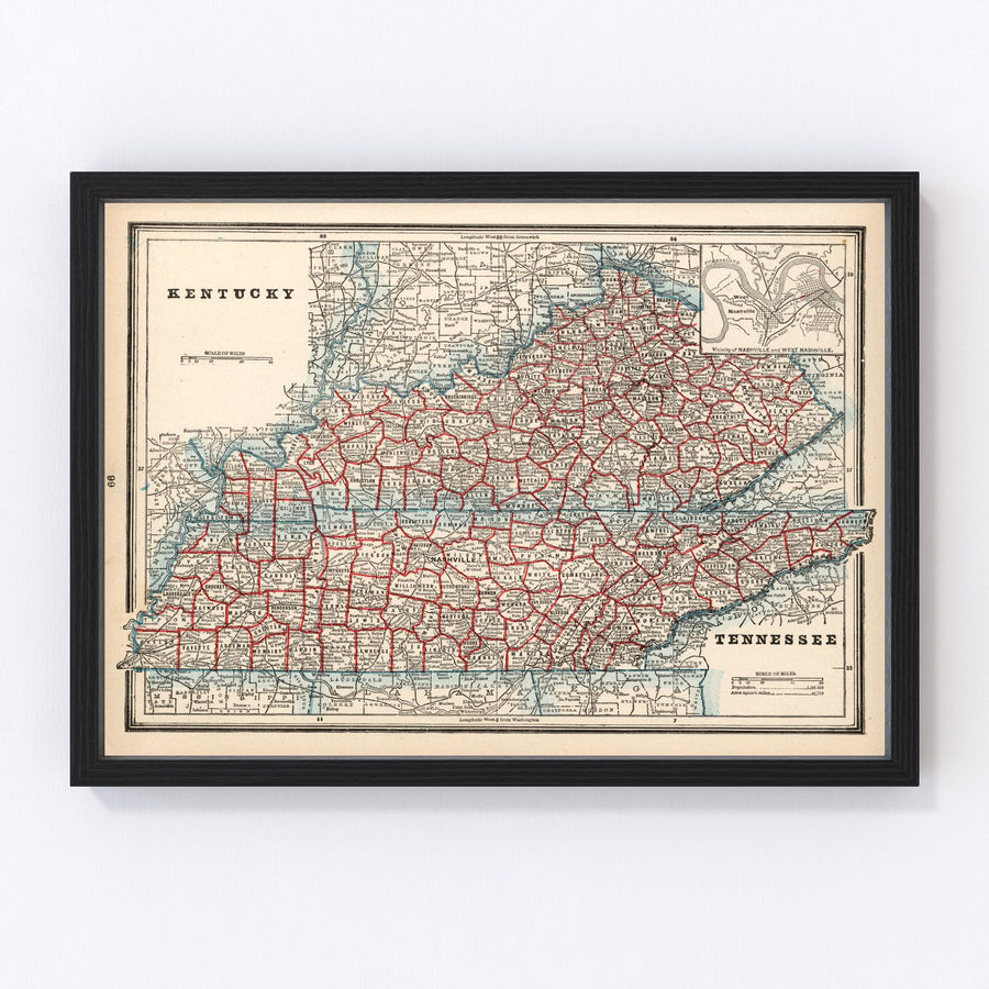 Vintage Map of Kentucky 1893