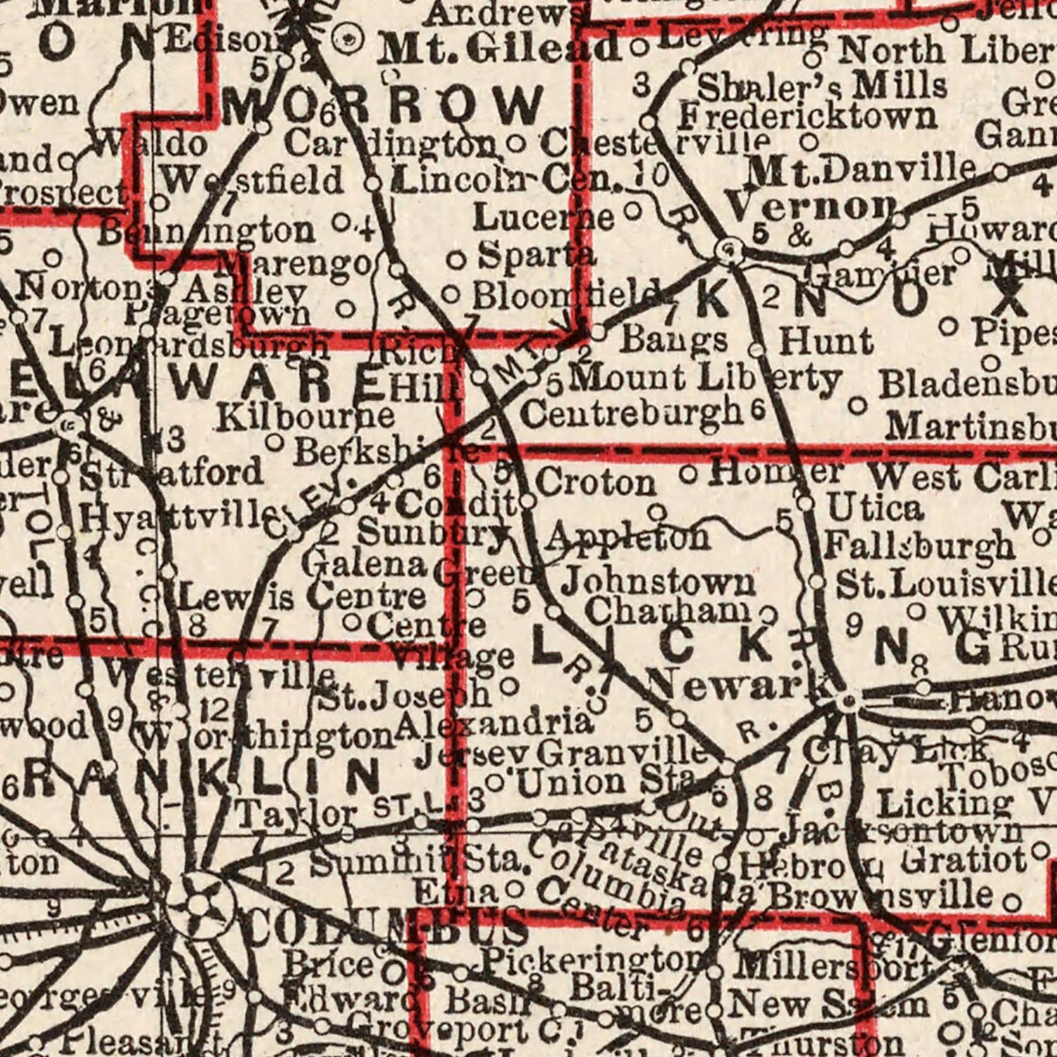 Restored historic details from the 1893 state map of Ohio, Ohio