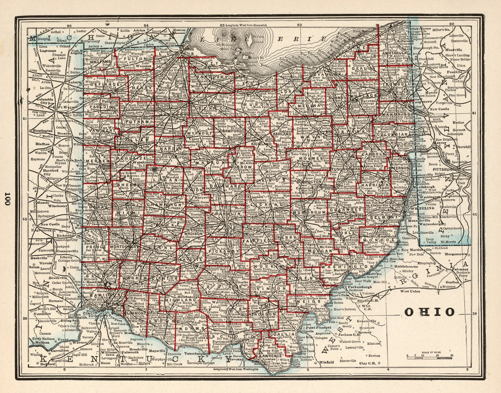 Vintage Map of Ohio 1893 print style example