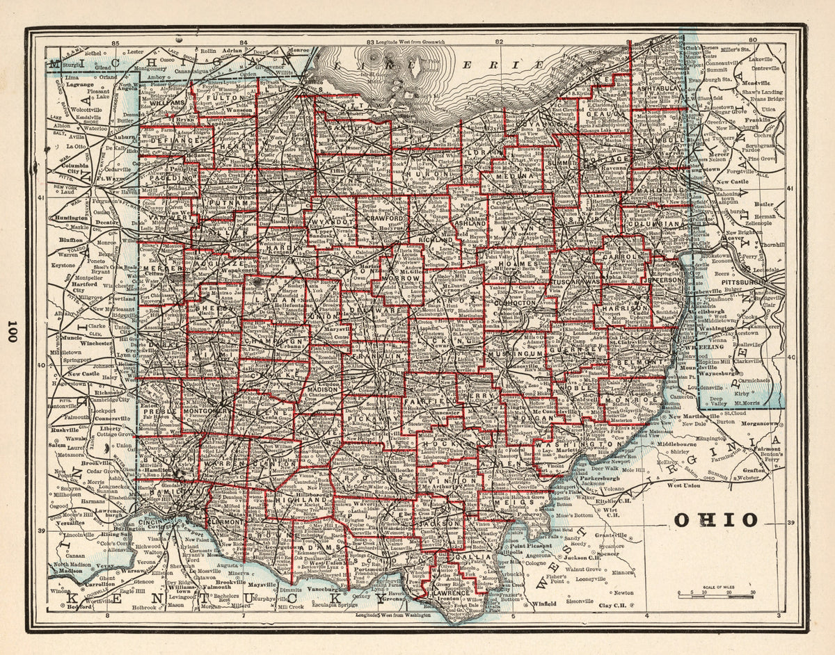 Preview of Vintage Map of Ohio 1893