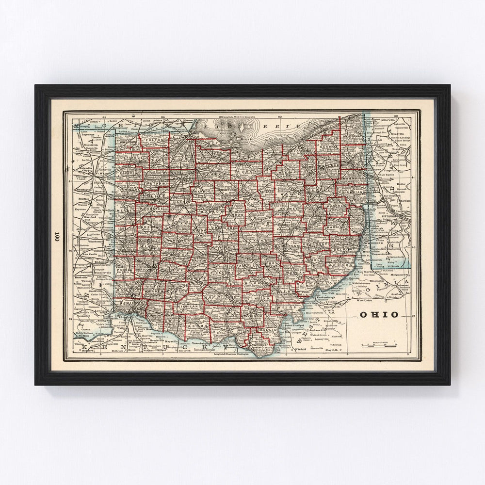 Ohio Vintage Map 1893