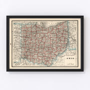 Ohio Vintage Map 1893