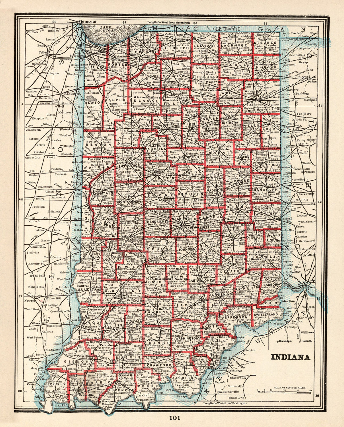 Preview of Vintage Map of Indiana 1893