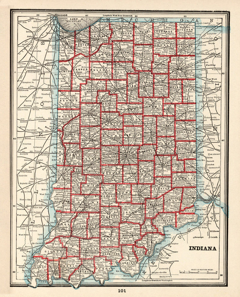Size comparison using Vintage Map of Indiana 1893