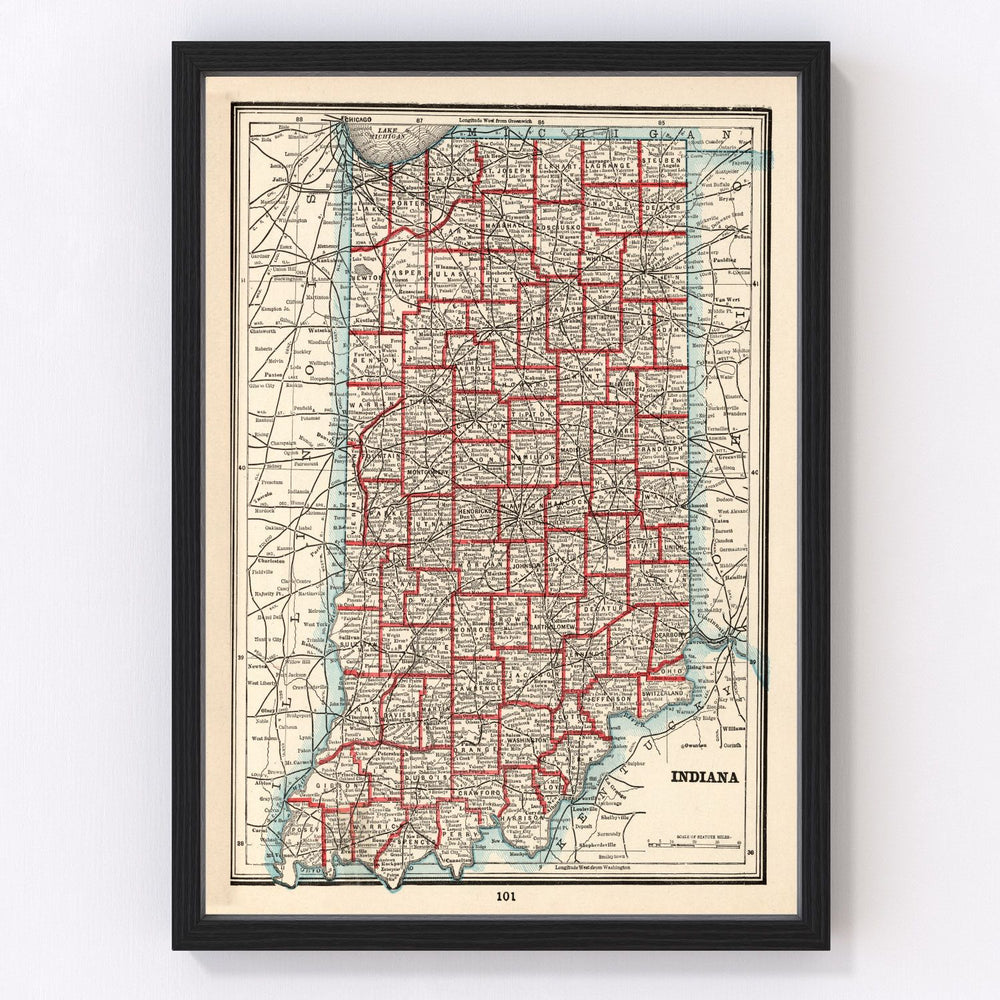 Indiana Vintage Map 1893