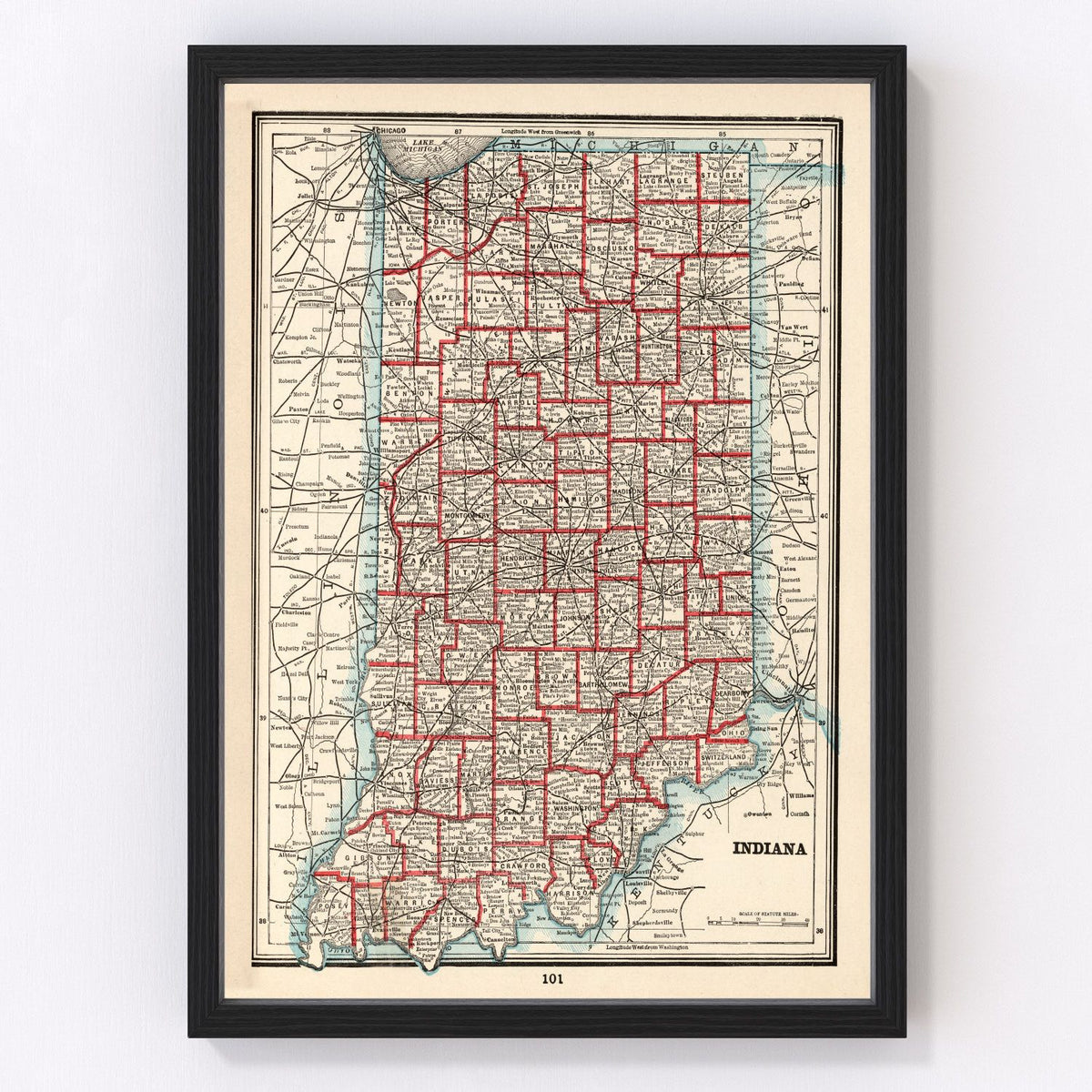 Indiana Vintage Map 1893