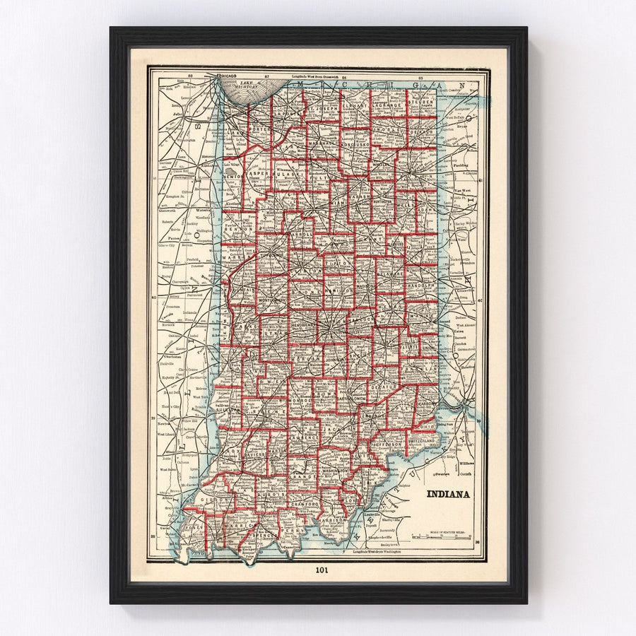 Indiana Vintage Map 1893