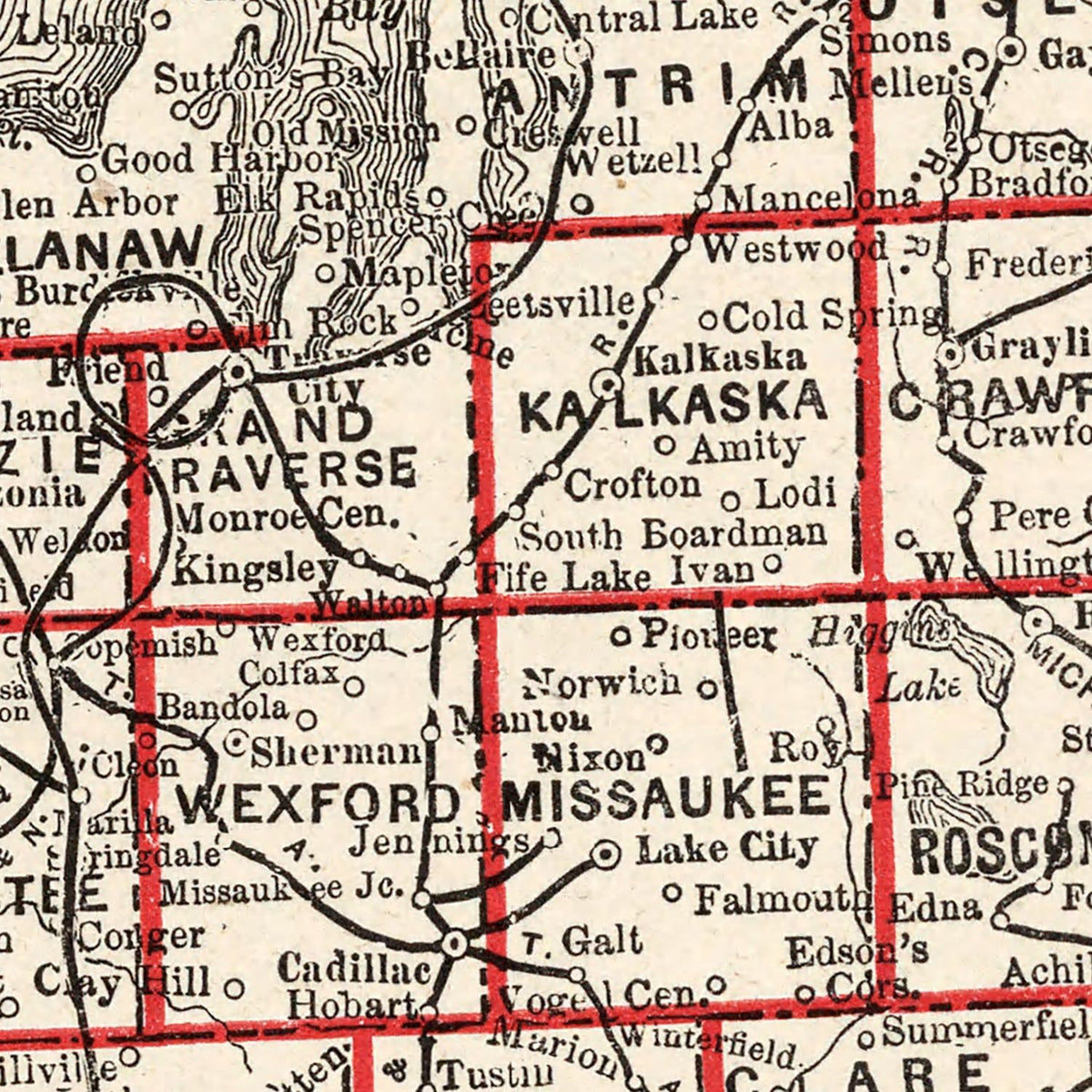 Restored historic details from the 1893 state map of Michigan, Michigan
