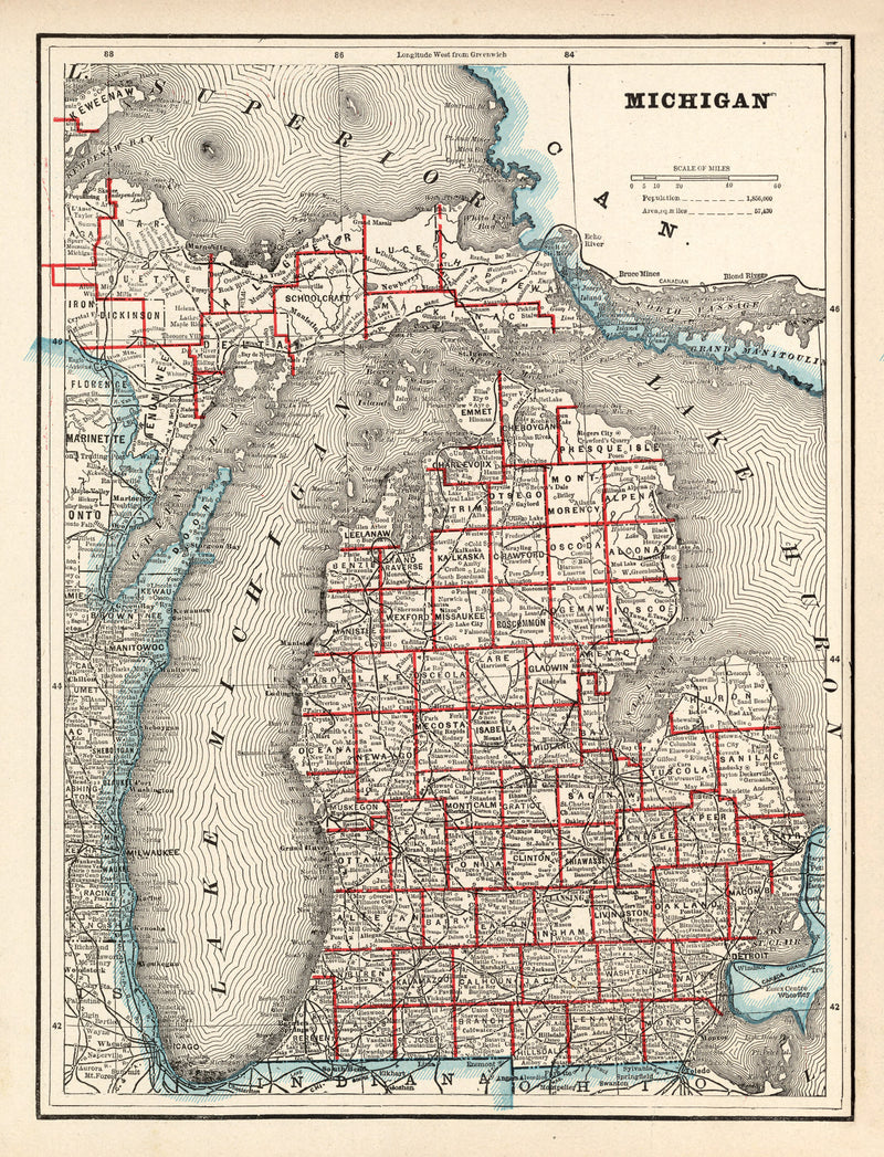 Size comparison using Vintage Map of Michigan 1893