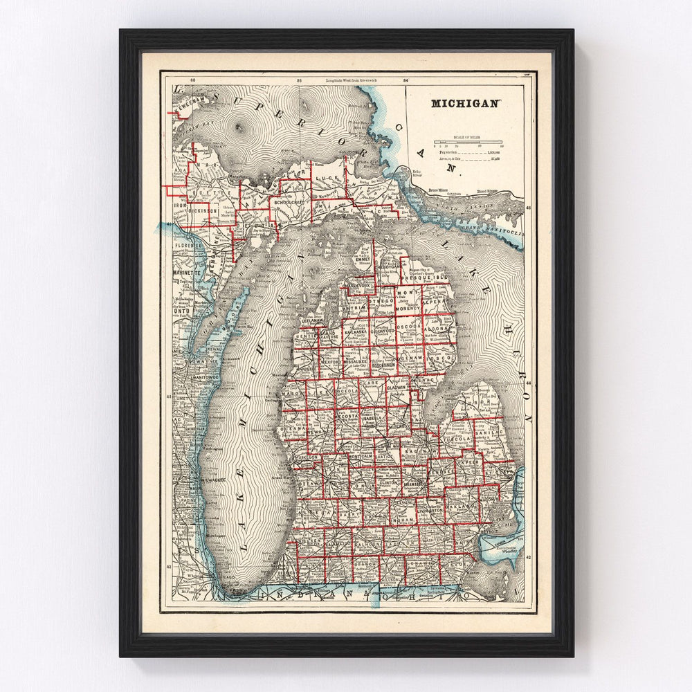 Michigan Vintage Map 1893