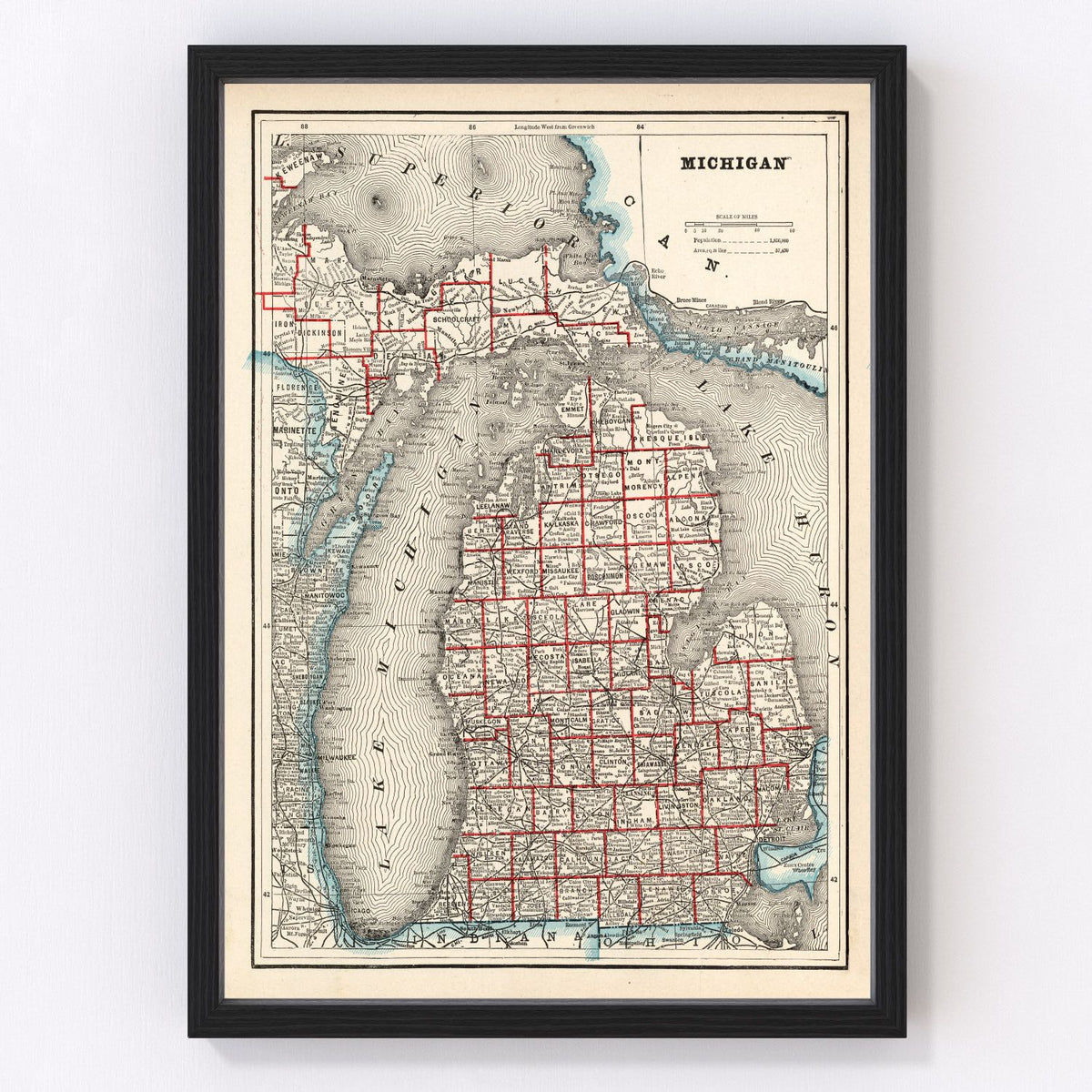 Michigan Vintage Map 1893