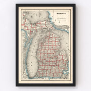 Michigan Vintage Map 1893