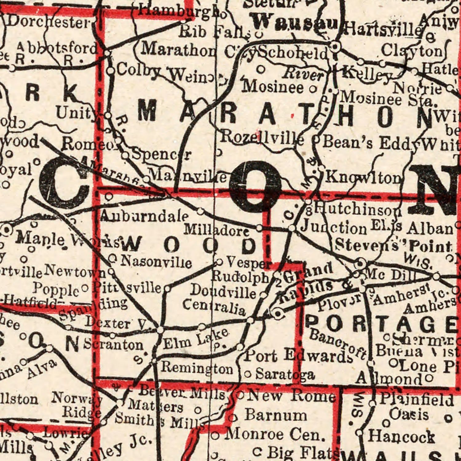 Restored historic details from the 1893 state map of Wisconsin, Wisconsin