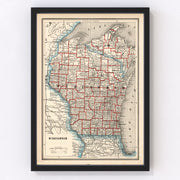 Wisconsin Vintage Map 1893