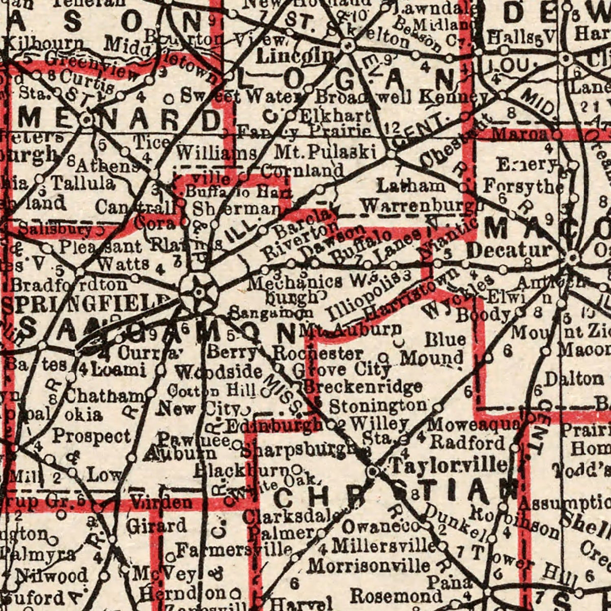 Restored historic details from the 1893 state map of Illinois, Illinois