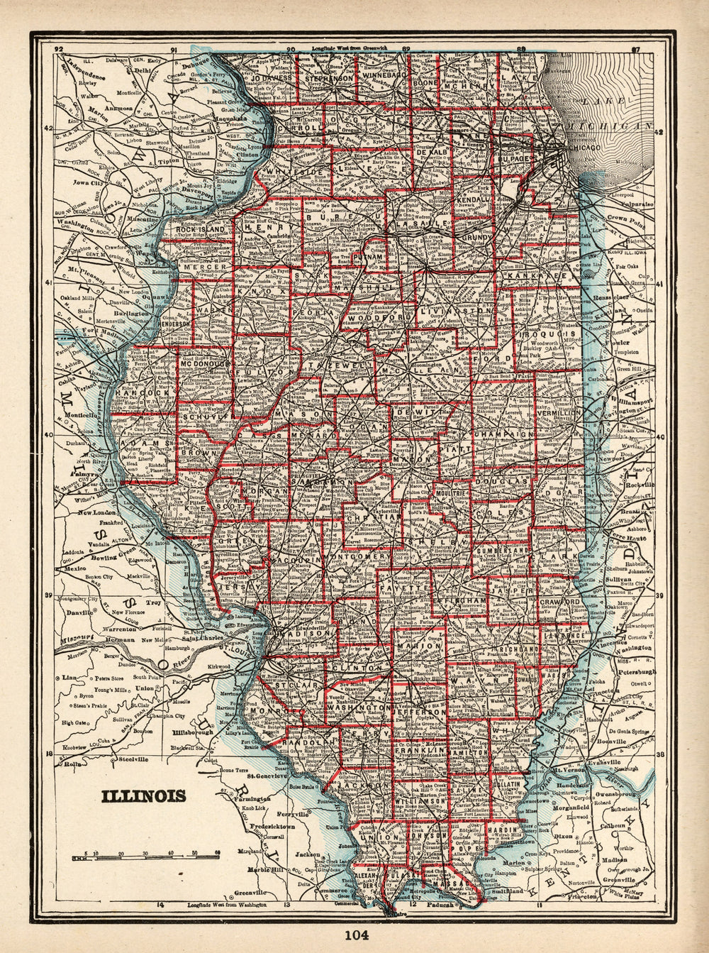 Vintage Map of Illinois 1893 print style example