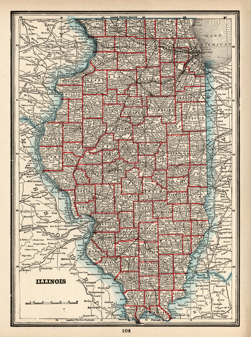 Size comparison using Vintage Map of Illinois 1893
