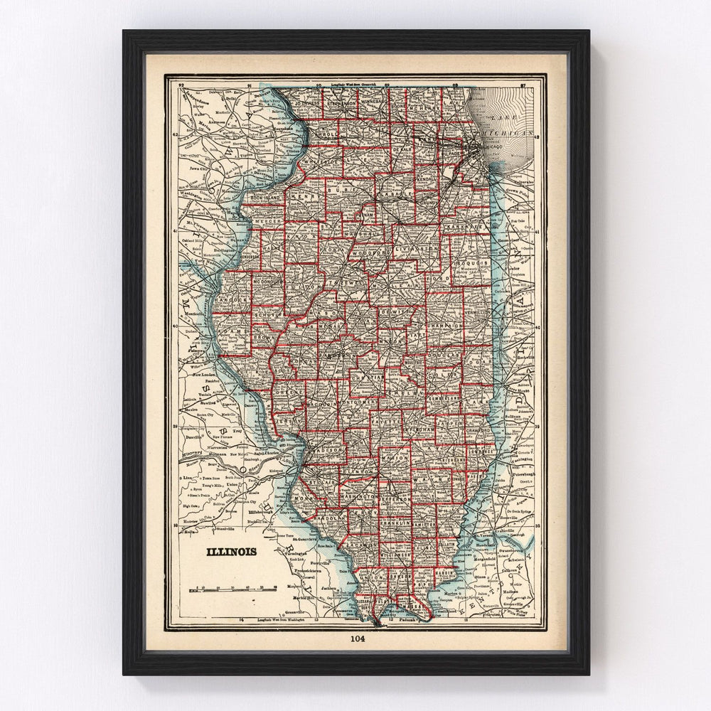 Illinois Vintage Map 1893