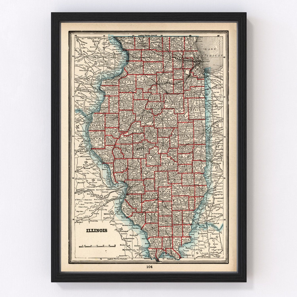 Illinois Vintage Map 1893