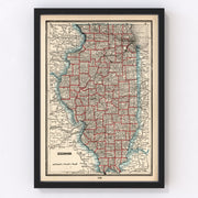 Illinois Vintage Map 1893