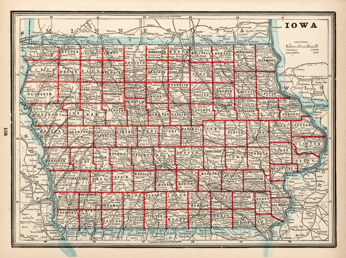 Preview of Vintage Map of Iowa 1893