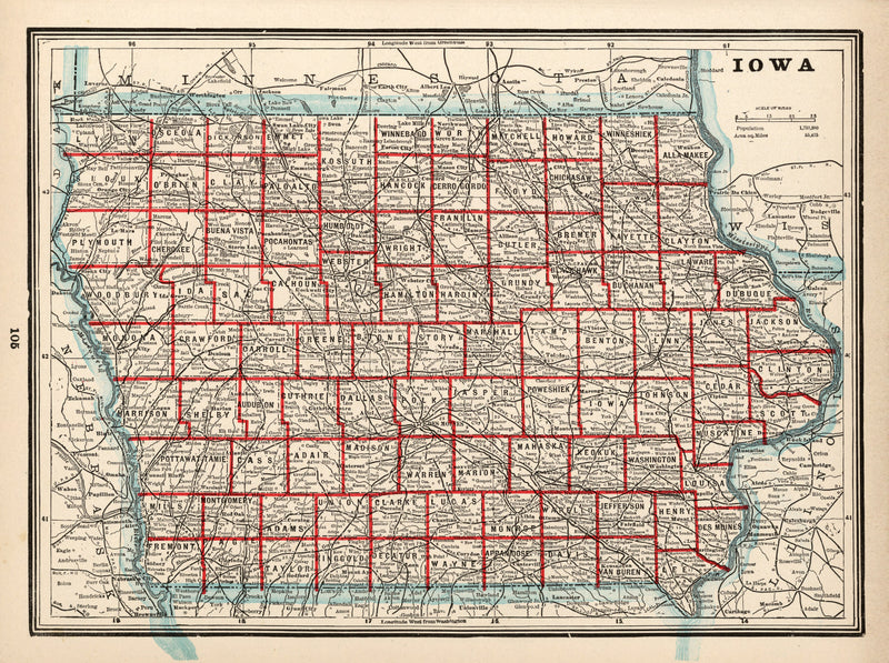 Size comparison using Vintage Map of Iowa 1893
