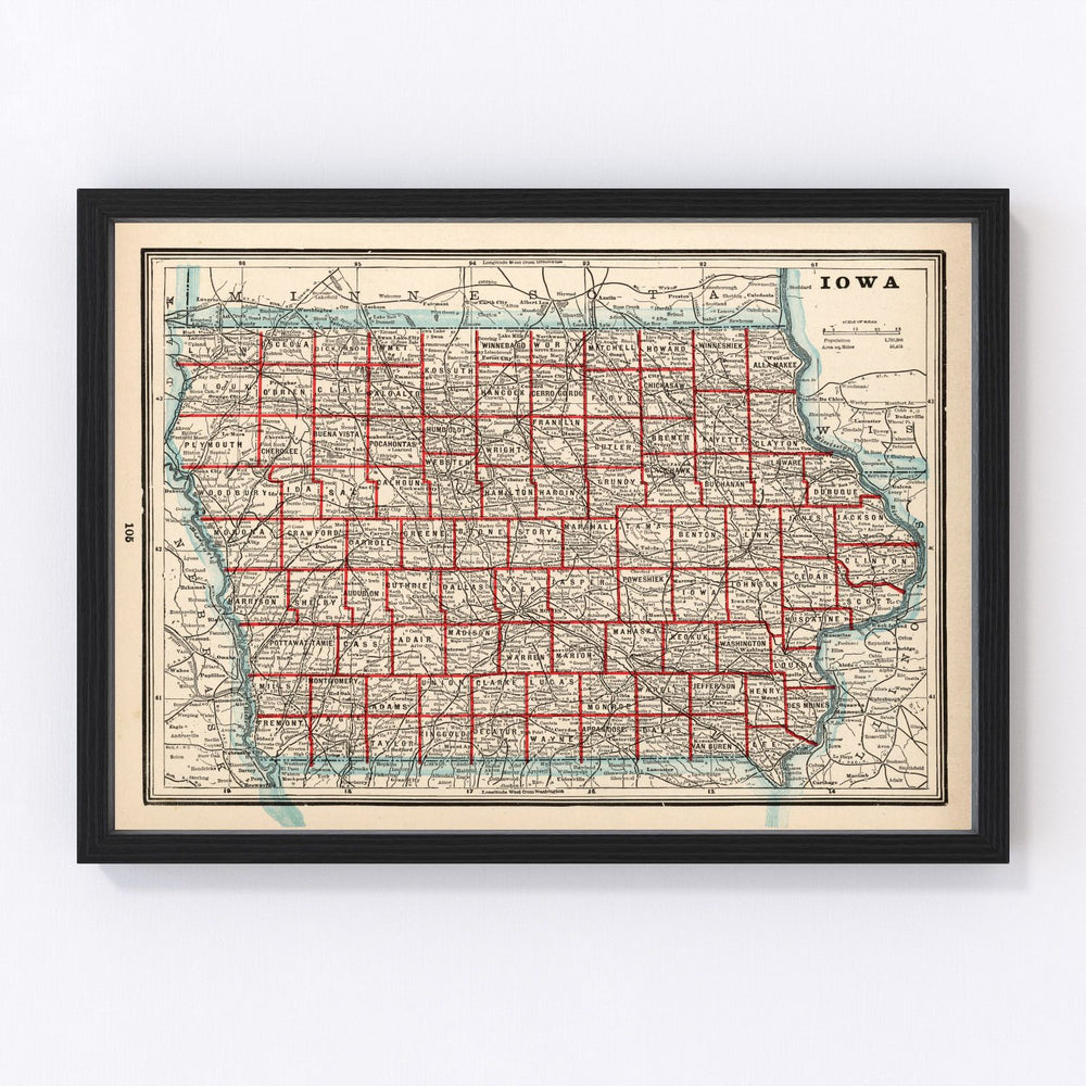 Iowa Vintage Map 1893