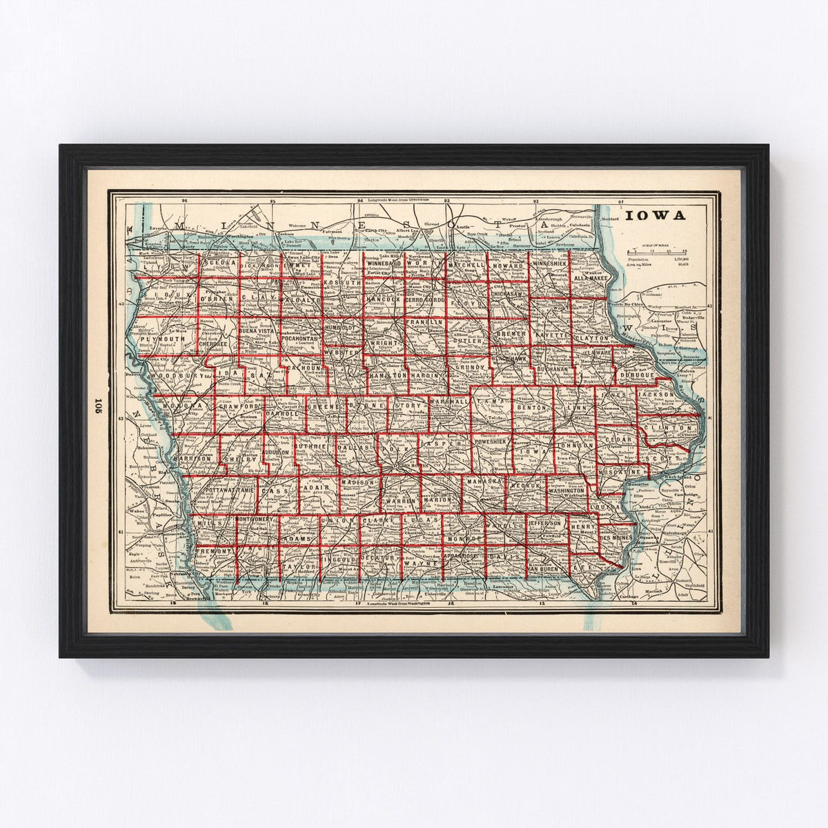 Iowa Vintage Map 1893