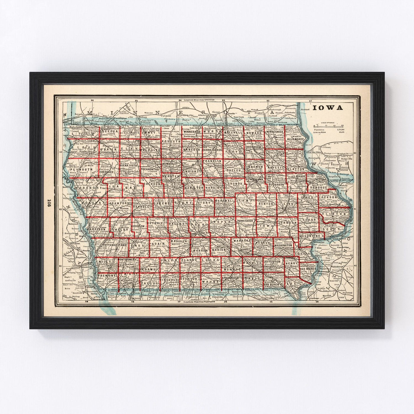 Iowa Vintage Map 1893