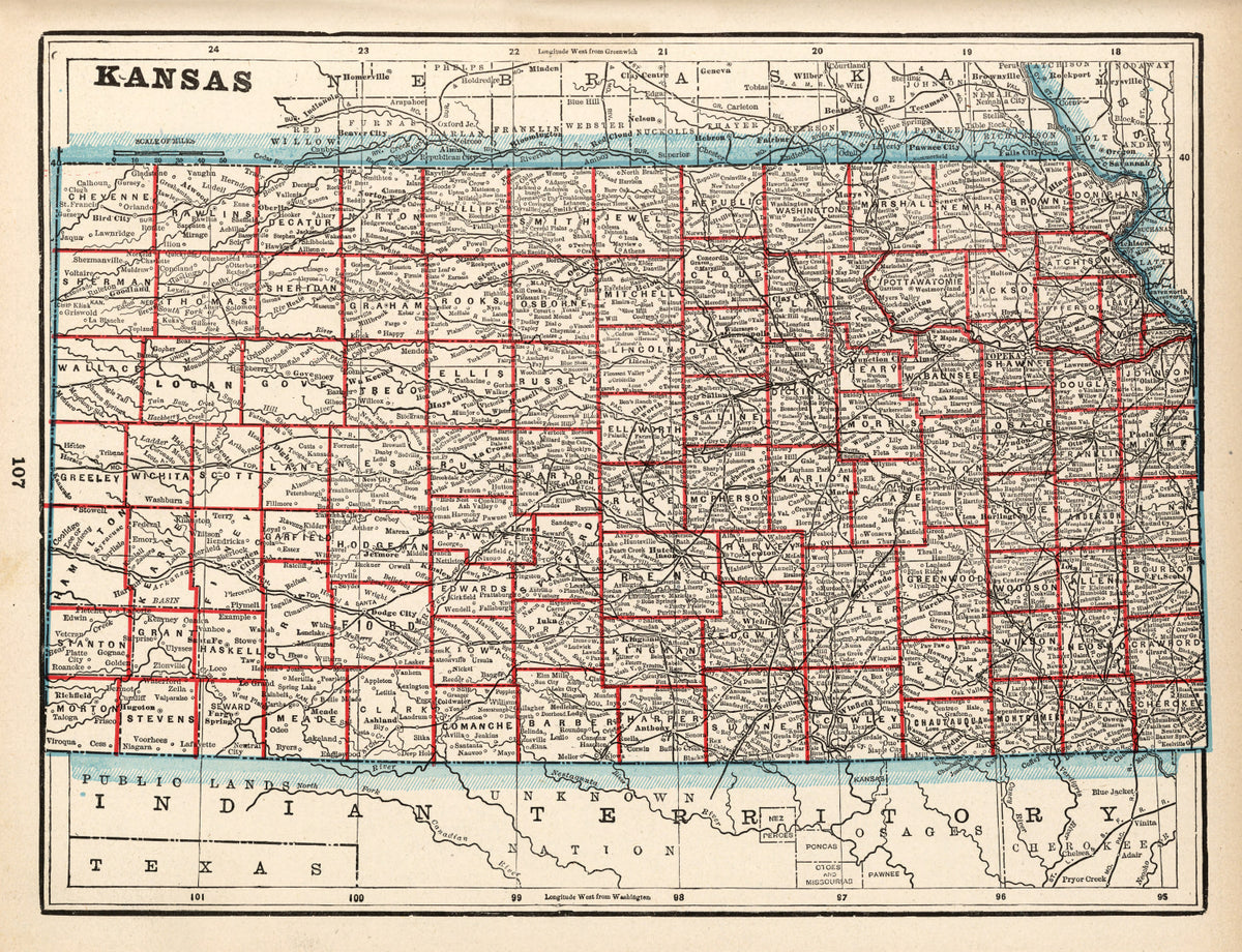 Preview of Vintage Map of Kansas 1893