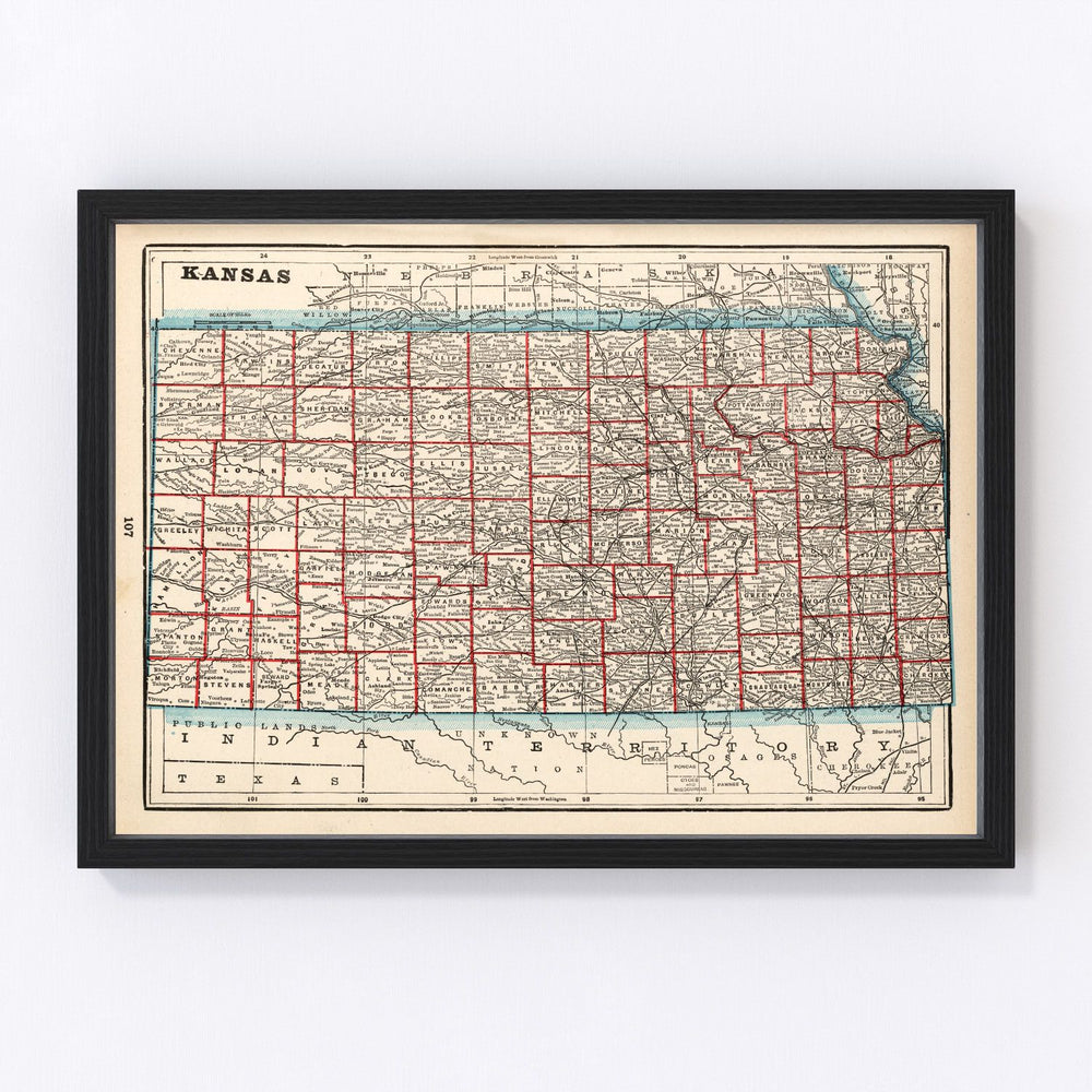 Kansas Vintage Map 1893