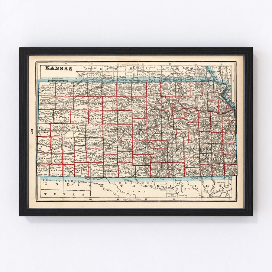 Vintage Map of Kansas 1893