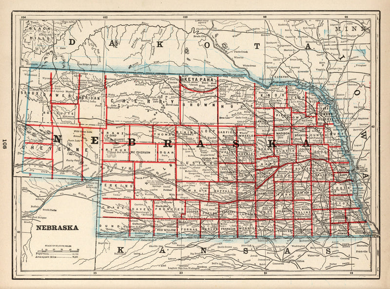 Size comparison using Vintage Map of Nebraska 1893