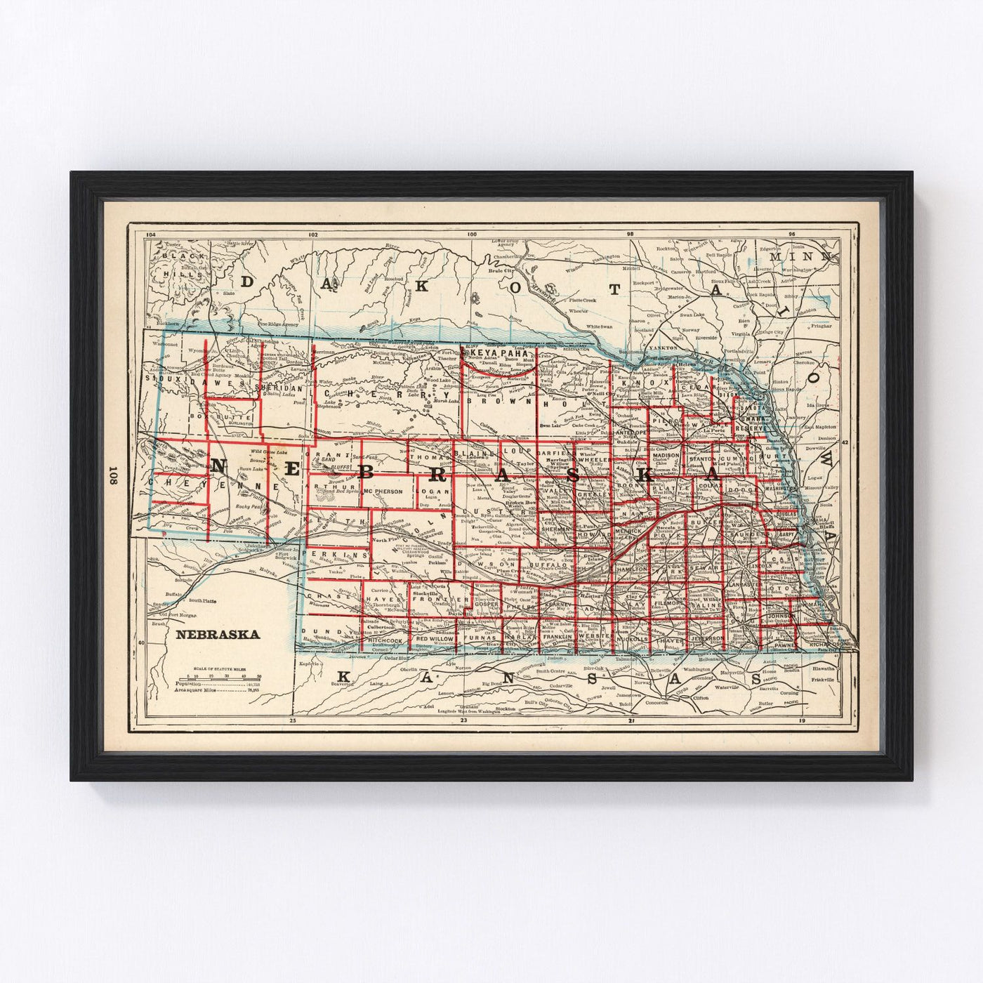 Nebraska Vintage Map 1893