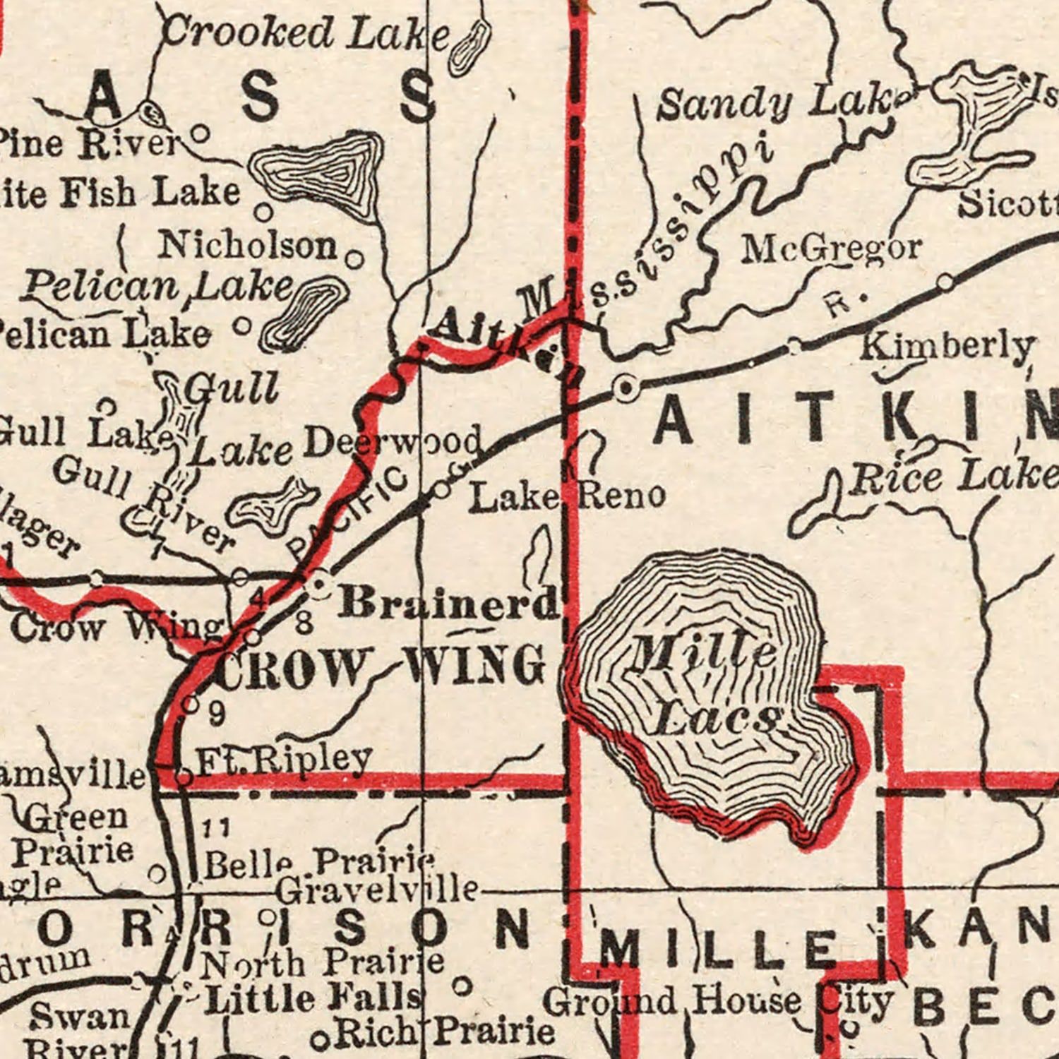 Restored historic details from the 1893 state map of Minnesota, Minnesota