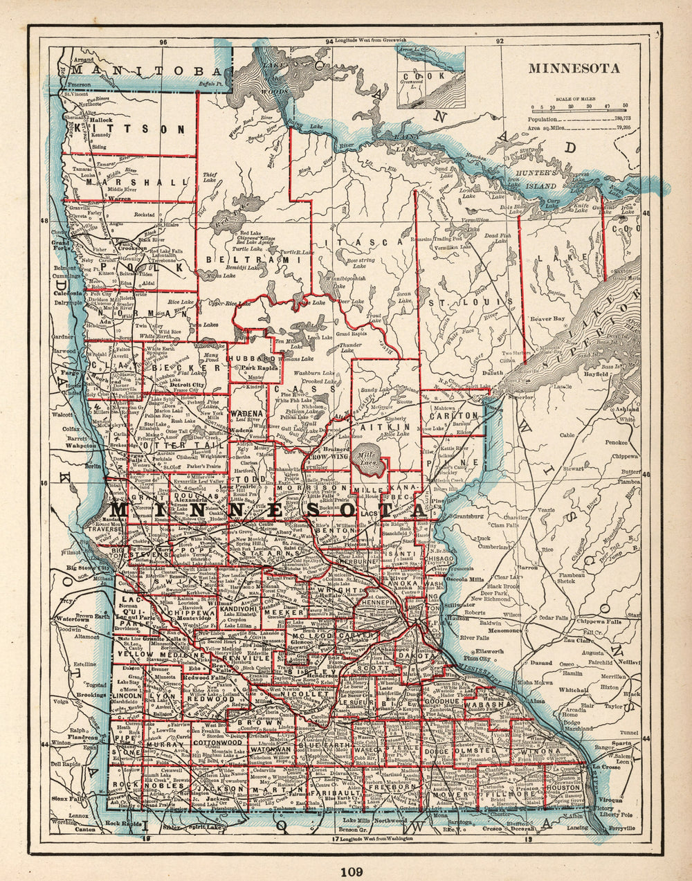 Vintage Map of Minnesota 1893 print style example