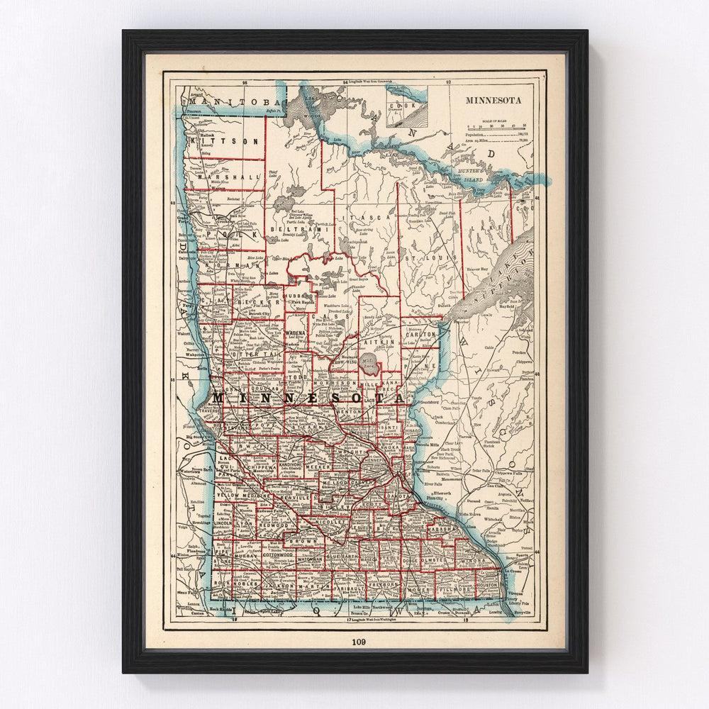 Minnesota Vintage Map 1893