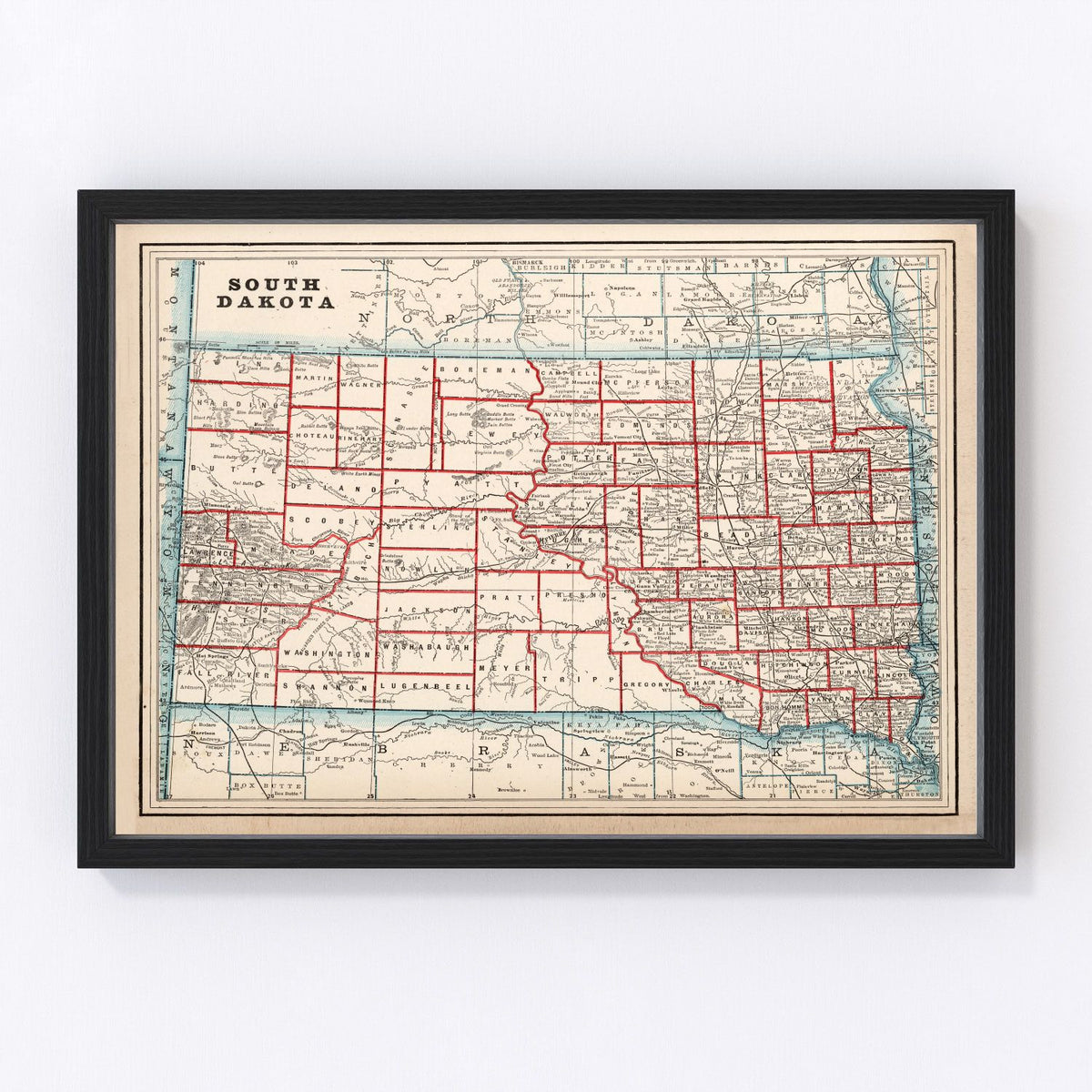 South Dakota Vintage Map 1893