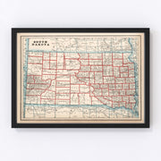 South Dakota Vintage Map 1893