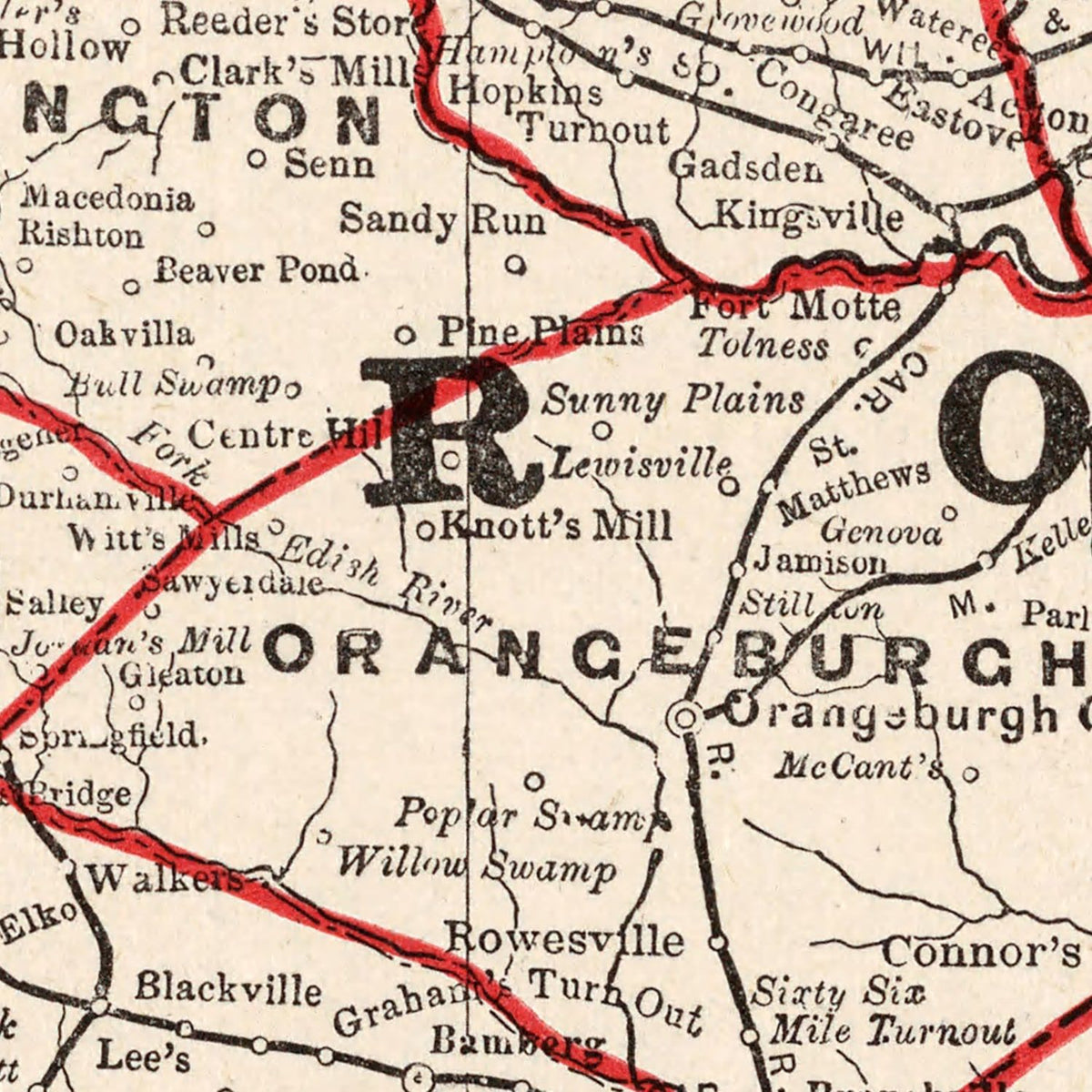 Restored historic details from the 1893 state map of South Carolina, South Carolina