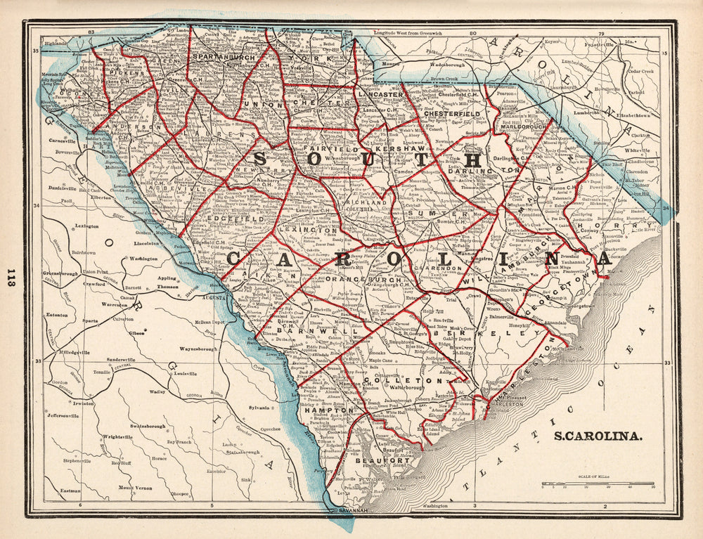 Vintage Map of South Carolina 1893 print style example