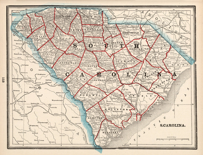 Size comparison using Vintage Map of South Carolina 1893