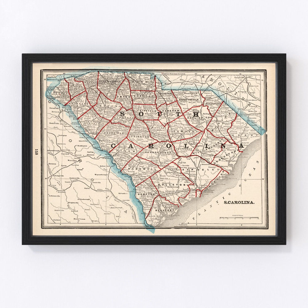 South Carolina Vintage Map 1893