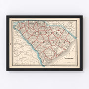 South Carolina Vintage Map 1893
