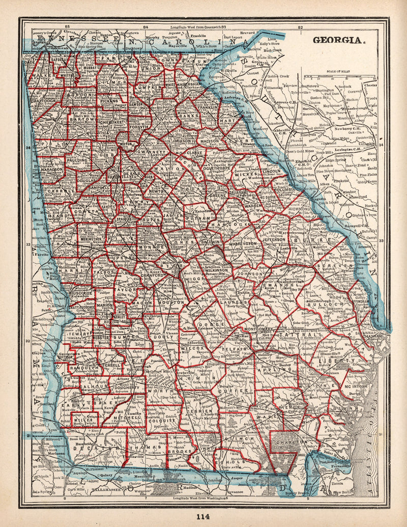 Size comparison using Vintage Map of Georgia 1893
