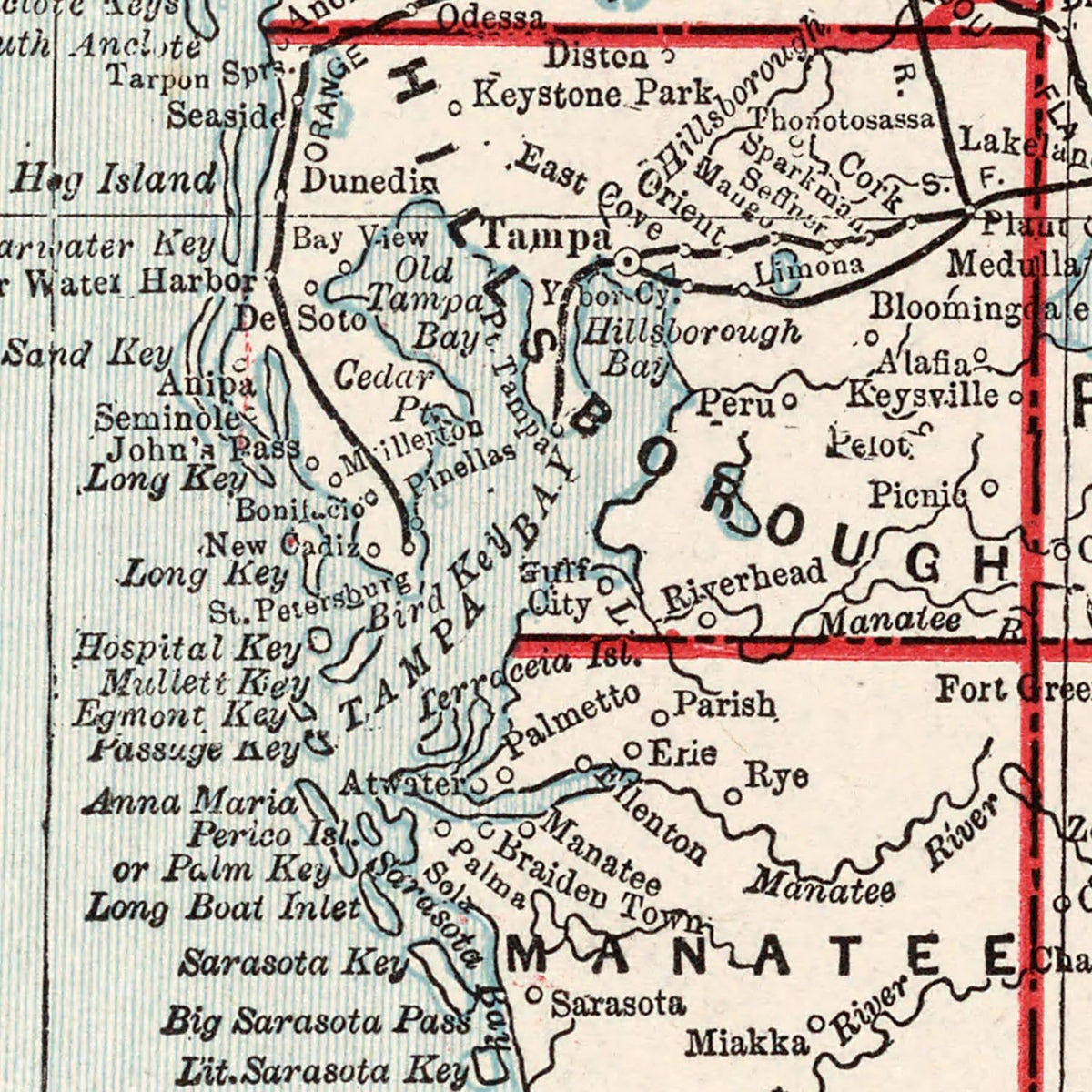 Restored historic details from the 1893 state map of Florida, Florida
