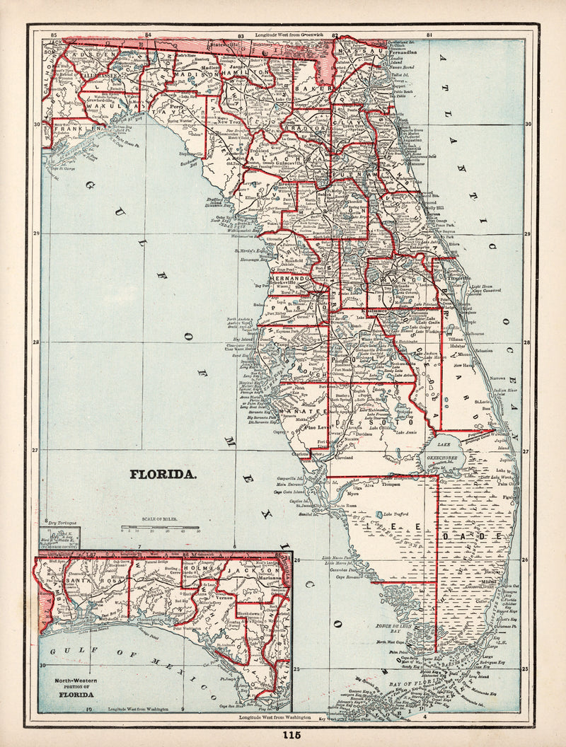 Size comparison using Vintage Map of Florida 1893