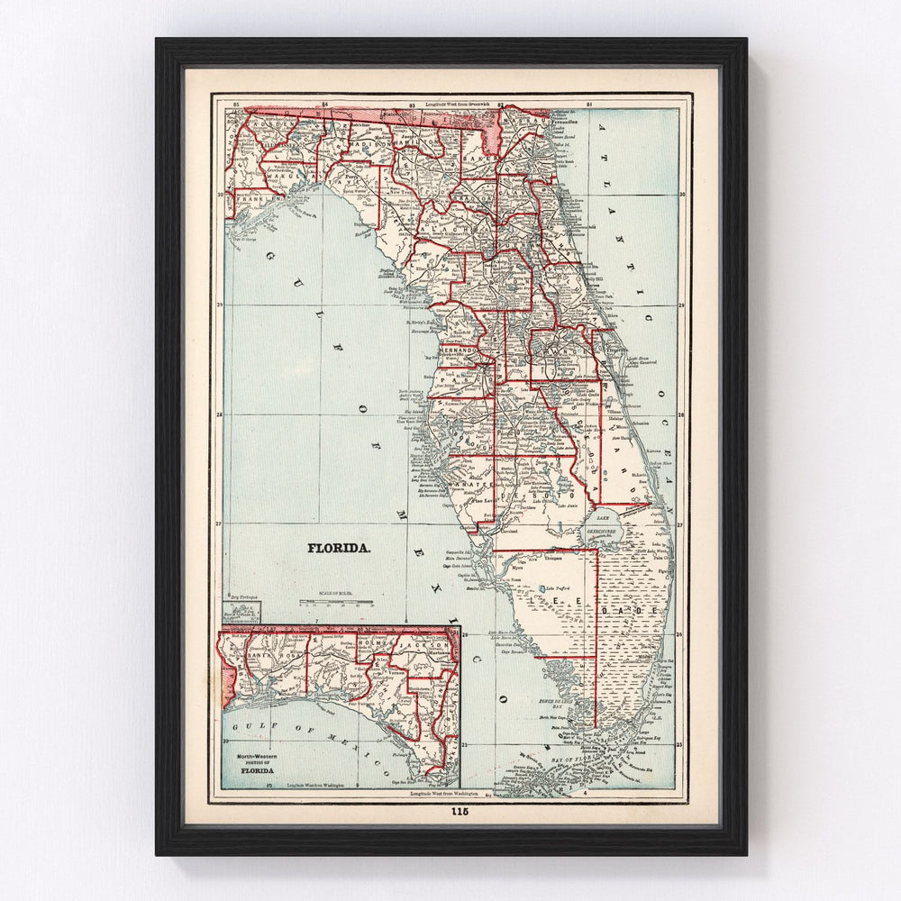 Florida Vintage Map 1893