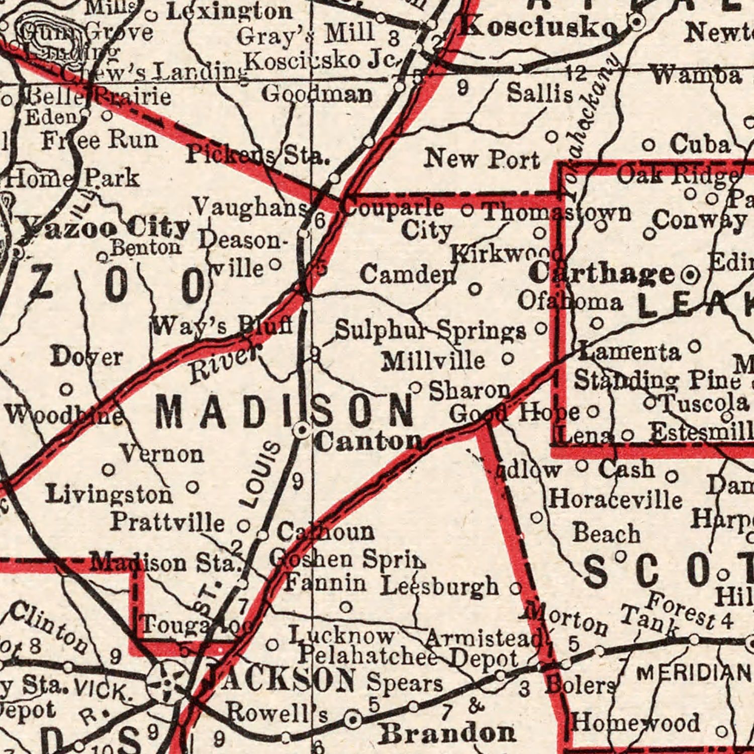 Restored historic details from the 1893 state map of Mississippi, Mississippi