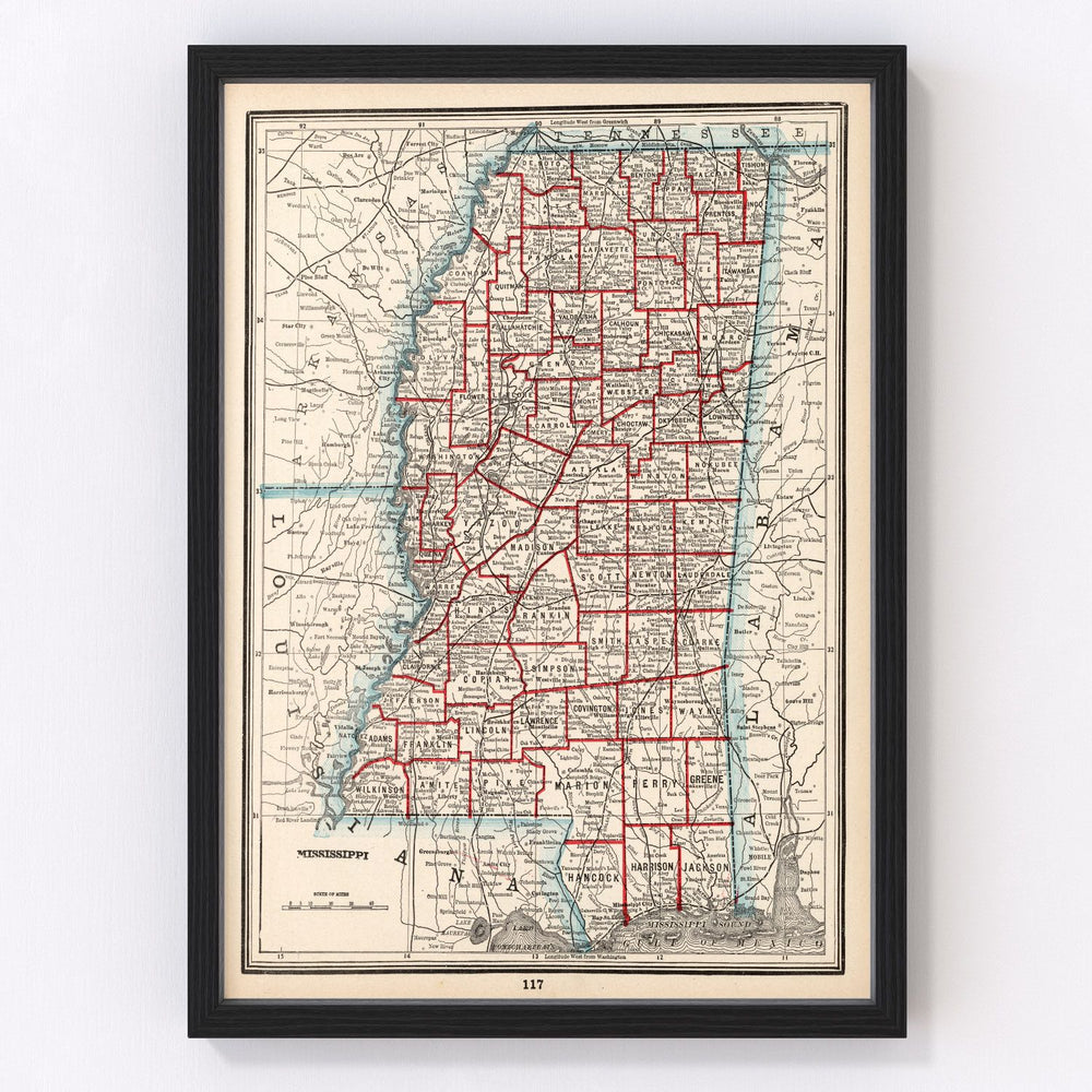 Mississippi Vintage Map 1893